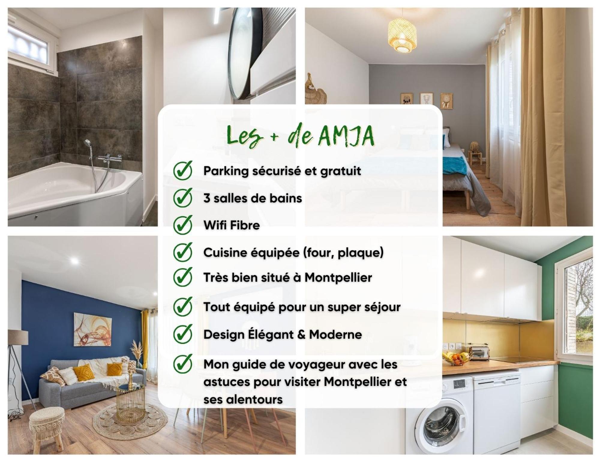 Amja Proche Clinique Saint-Roch Apt 3 Chambres 3 Salles De Bain Parking Gratuit Ideal Famille Groupe Coworking 10 Min Centre Ville 10 Min Plage 5 Min Sortie Autoroute Montpellier Zewnętrze zdjęcie